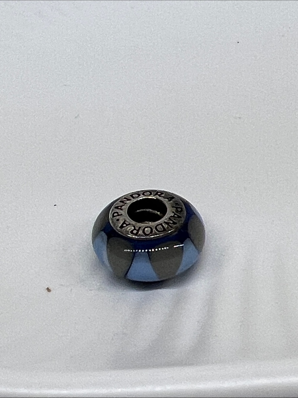 Pandora blue and gray Murano glass bead charm